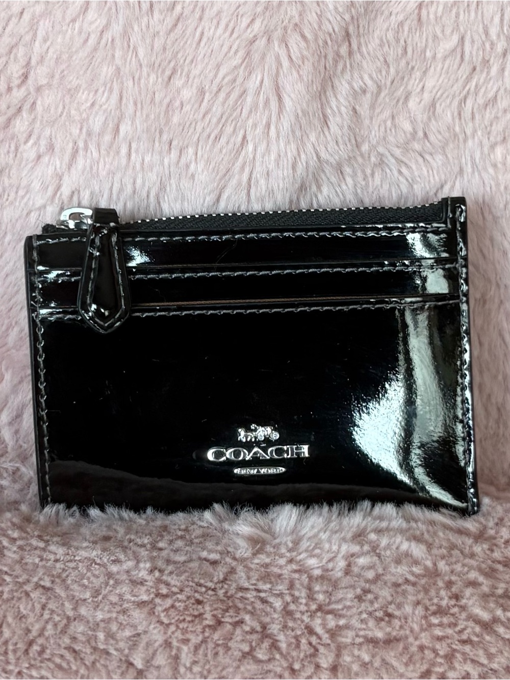 Coach Black Patent Leather Zip Card Case